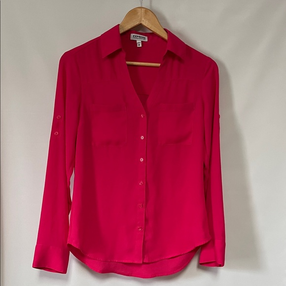 Express The Portofino Shirt bright pink button down shirt long sleeve Sz XS - Picture 1 of 9